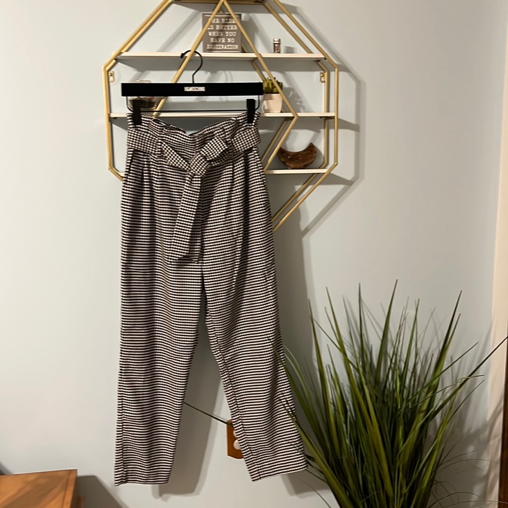 Paper Bag Waist Houndstooth Pants